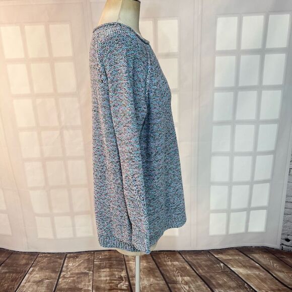 Talbots Blue Multicolor Crew Neck Cotton Blend Knit Long Sleeve Sweater Size OX - Picture 5 of 11